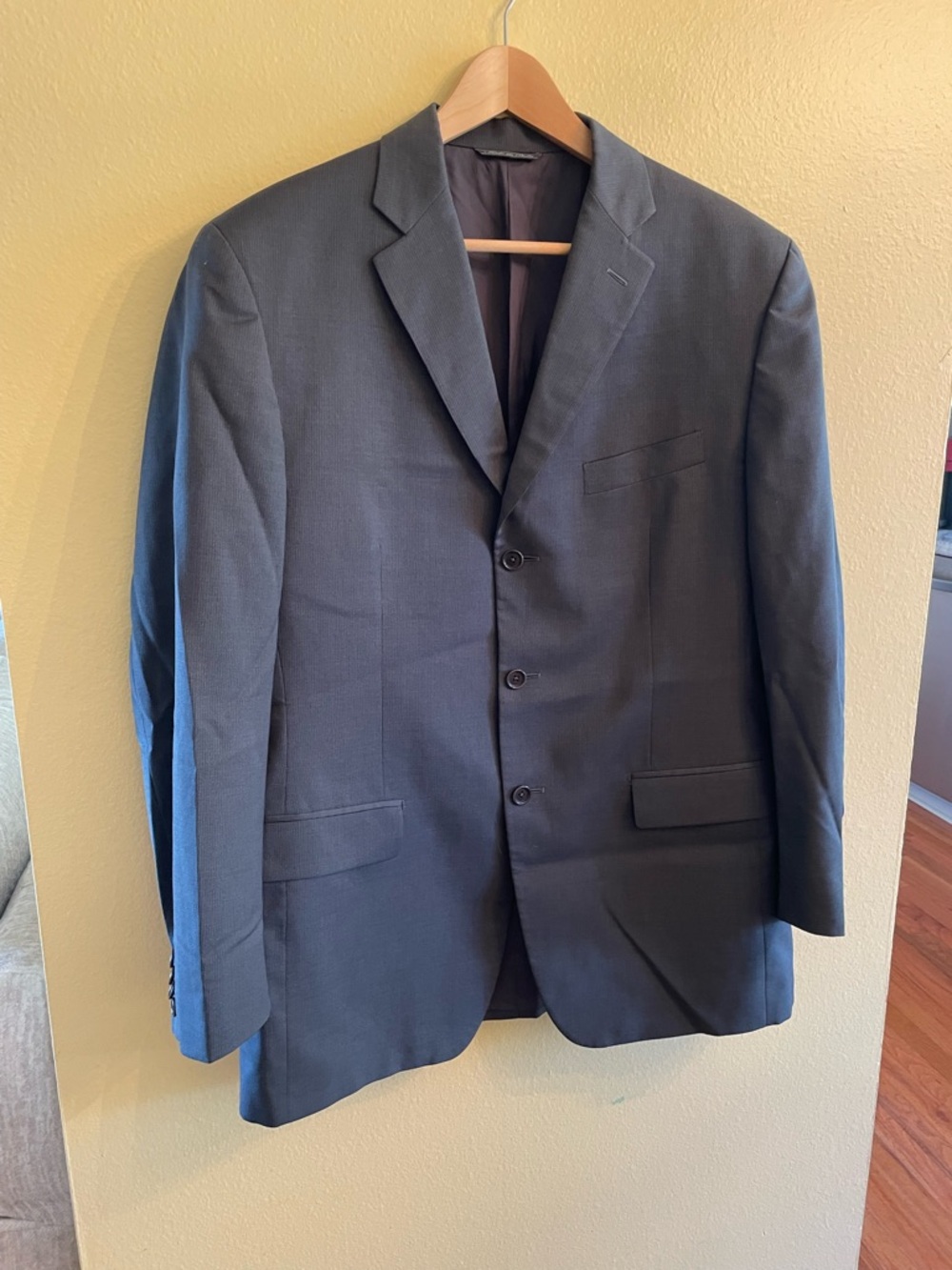 Barneys New York Dark Gray with slight Pinstripe texture Three-Button Suit